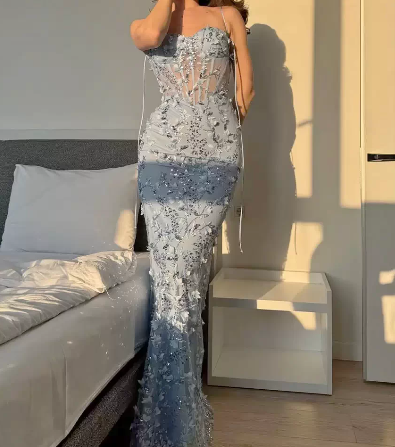 Robe de bal de princesse bustier à volants en satin long, robe de soirée C8117