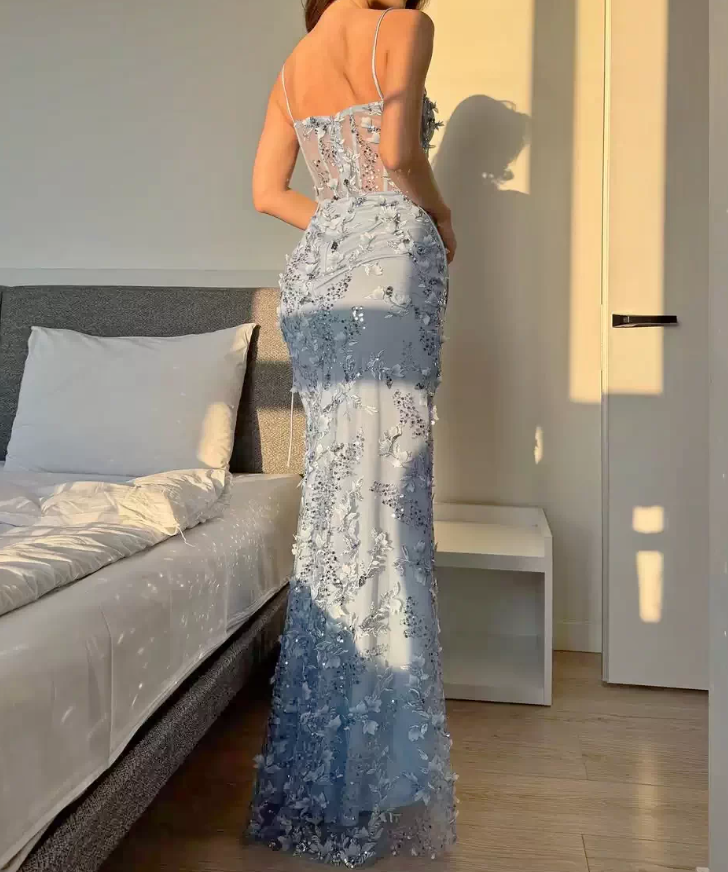 Robe de bal de princesse bustier à volants en satin long, robe de soirée C8117
