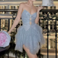 Mini robe de soirée en satin, sans bretelles, sans manches, ligne a, simple, C899