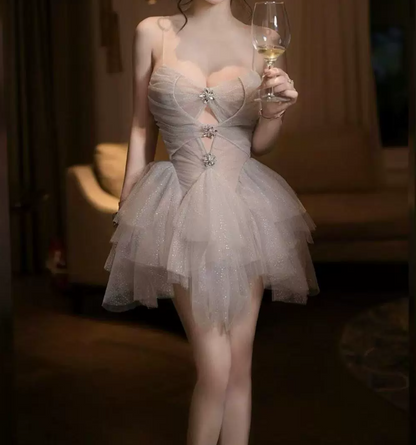 Mini robe de soirée en satin, sans bretelles, sans manches, ligne a, simple, C899