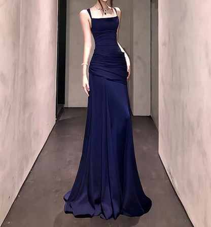 Flowy Spaghetti Strap Prom Dress Draped A-Line Evening Dress C9369
