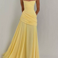 Flowy Spaghetti Strap Prom Dress Draped A-Line Evening Dress C9369