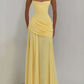 Flowy Spaghetti Strap Prom Dress Draped A-Line Evening Dress C9369