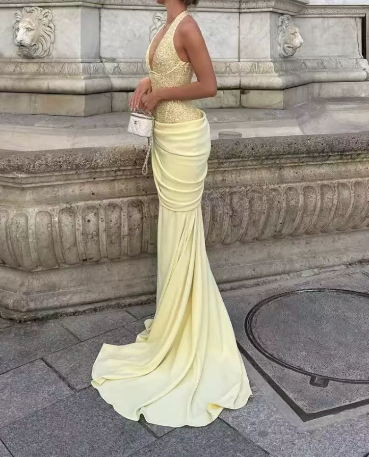 Robe de bal de princesse bustier à volants en satin long, robe de soirée C8117