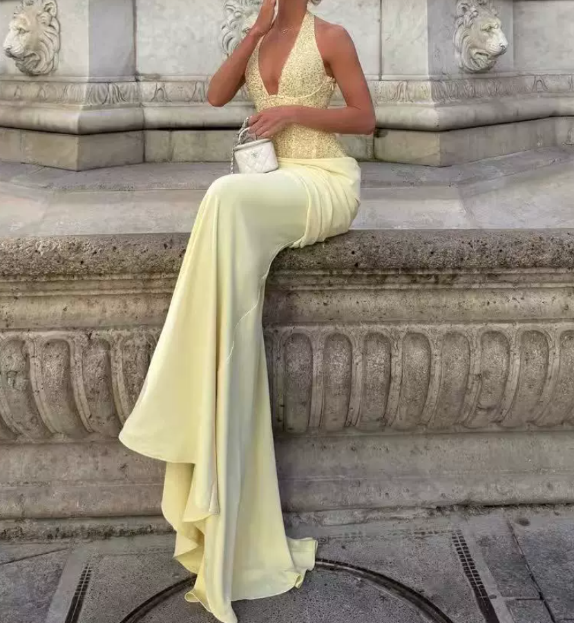 Robe de bal de princesse bustier à volants en satin long, robe de soirée C8117