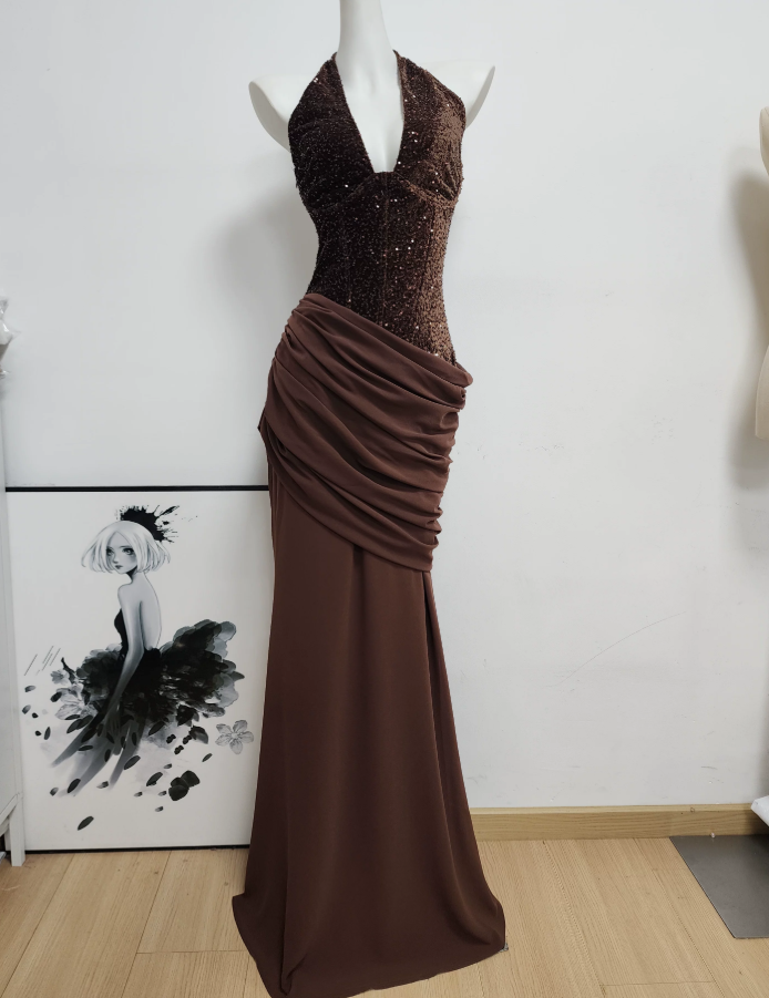 Robe de bal de princesse bustier à volants en satin long, robe de soirée C8117