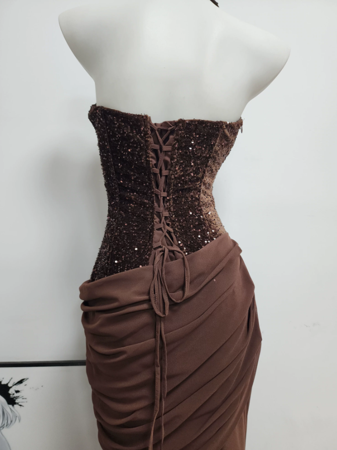 Robe de bal de princesse bustier à volants en satin long, robe de soirée C8117