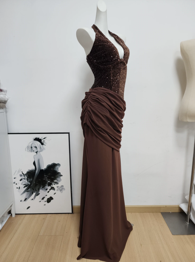 Robe de bal de princesse bustier à volants en satin long, robe de soirée C8117