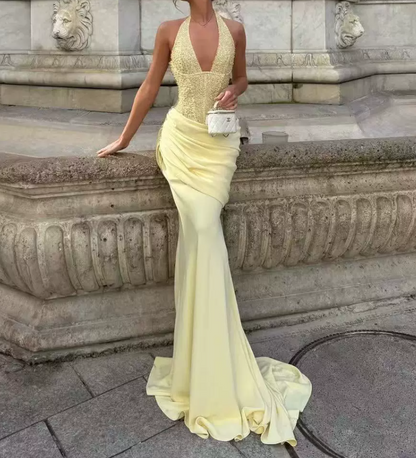 Robe de bal de princesse bustier à volants en satin long, robe de soirée C8117