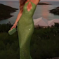 Glittering Halter Neck Green Prom Dress Sequins Cutout Mermaid Evening Dress C9373