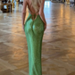 Glittering Halter Neck Green Prom Dress Sequins Cutout Mermaid Evening Dress C9373