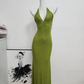 Glittering Halter Neck Green Prom Dress Sequins Cutout Mermaid Evening Dress C9373