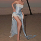 Dreamy Strapless Blue Homecoming Dress Lace Sheath Party Dress C9377