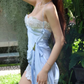 Dreamy Strapless Blue Homecoming Dress Lace Sheath Party Dress C9377
