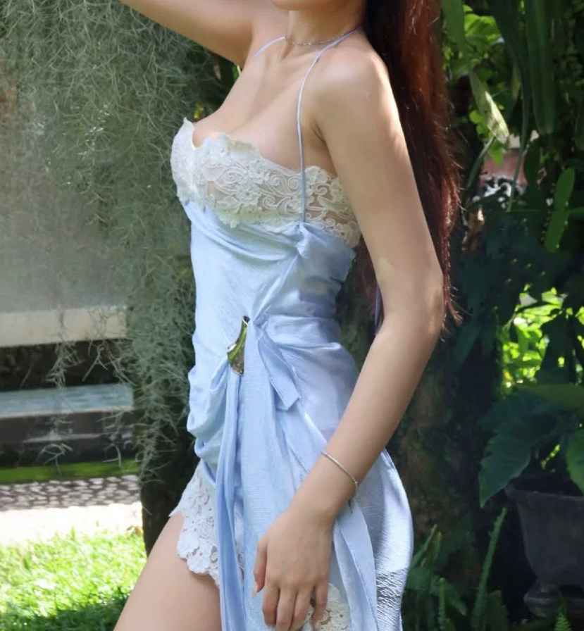 Dreamy Strapless Blue Homecoming Dress Lace Sheath Party Dress C9377