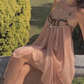 Sweet Spaghetti Strap Pink Homecoming Dress Ruched Lace A-Line Party Dress C9378