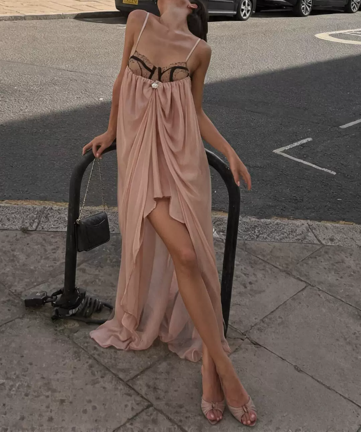 Sweet Spaghetti Strap Pink Homecoming Dress Ruched Lace A-Line Party Dress C9378