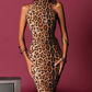 Sexy Halter Neck Prom Dress Sequins Leopard Mermaid Evening Dress C9379