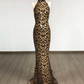 Sexy Halter Neck Prom Dress Sequins Leopard Mermaid Evening Dress C9379