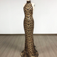 Sexy Halter Neck Prom Dress Sequins Leopard Mermaid Evening Dress C9379