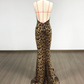 Sexy Halter Neck Prom Dress Sequins Leopard Mermaid Evening Dress C9379