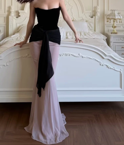 Playful Strapless Prom Dress Black & Pink Mermaid Evening Dress C9380