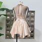 Graceful Halter Neck Homecoming Dress Satin A-Line Party Dress C9381