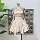 Graceful Halter Neck Homecoming Dress Satin A-Line Party Dress C9381