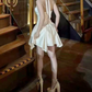 Graceful Halter Neck Homecoming Dress Satin A-Line Party Dress C9381