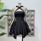 Graceful Halter Neck Homecoming Dress Satin A-Line Party Dress C9381