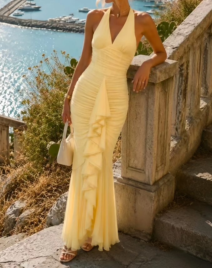 Robe de bal de princesse bustier à volants en satin long, robe de soirée C8117