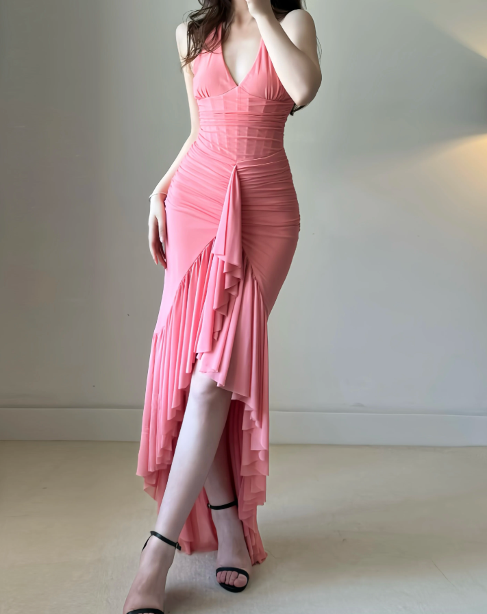 Robe de bal de princesse bustier à volants en satin long, robe de soirée C8117