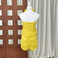 Attractive Halter Neck Yellow Homecoming Dress Appliques Sheath Party Dress C9383