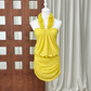Attractive Halter Neck Yellow Homecoming Dress Appliques Sheath Party Dress C9383