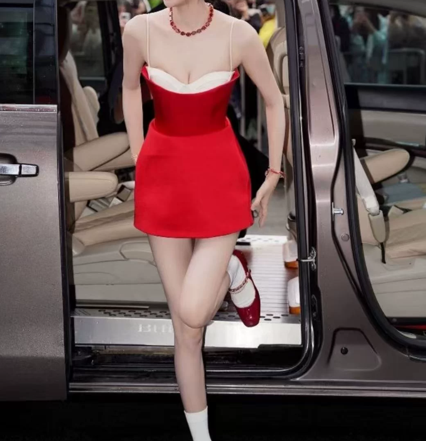 Trendy Spaghetti Straps Homecoming Dress Red Sheath Party Dress C9384