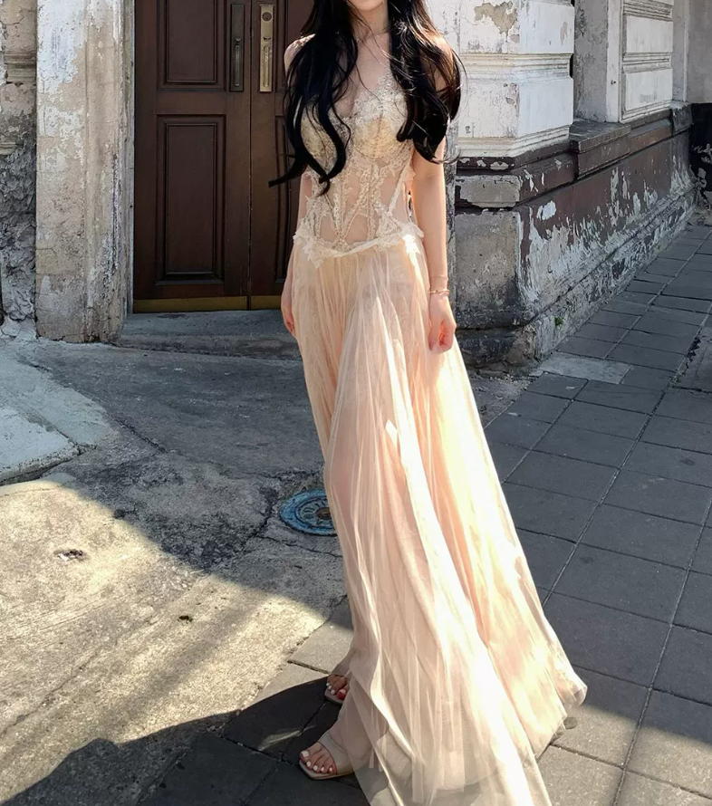 Charming V Neck Prom Dress Sequins Tulle A-Line Evening Dress C9385