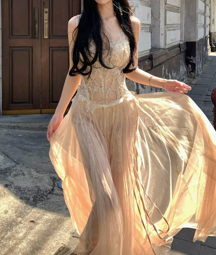 Charming V Neck Prom Dress Sequins Tulle A-Line Evening Dress C9385