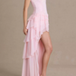 Chic Spaghetti Strap Pink Homecoming Dress Tiered A-Line Party Dress C9386