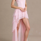 Chic Spaghetti Strap Pink Homecoming Dress Tiered A-Line Party Dress C9386