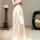Flowy Spaghetti Strap Prom Dress Beige Lace A-Line Evening Dress C9389