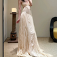 Flowy Spaghetti Strap Prom Dress Beige Lace A-Line Evening Dress C9389