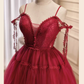 Vintage A line Straps Burgundy Birthday Outfits Tulle Homecoming Dress C938