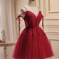 Vintage A line Straps Burgundy Birthday Outfits Tulle Homecoming Dress C938