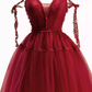 Vintage A line Straps Burgundy Birthday Outfits Tulle Homecoming Dress C938
