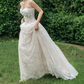 Romantic Strapless Wedding Dresses Appliques Lace A-Line Bridal Dress C9390
