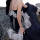 Charming Spaghetti Strap Black Prom Dress Lace Tiered A-Line Evening Dress C9391