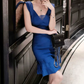Mini robe de soirée en satin, sans bretelles, sans manches, ligne a, simple, C899