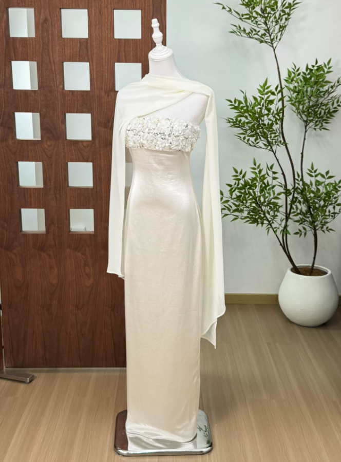 Charming Strapless Ivory Prom Dress Sequins Mermaid Evening Dress C9393