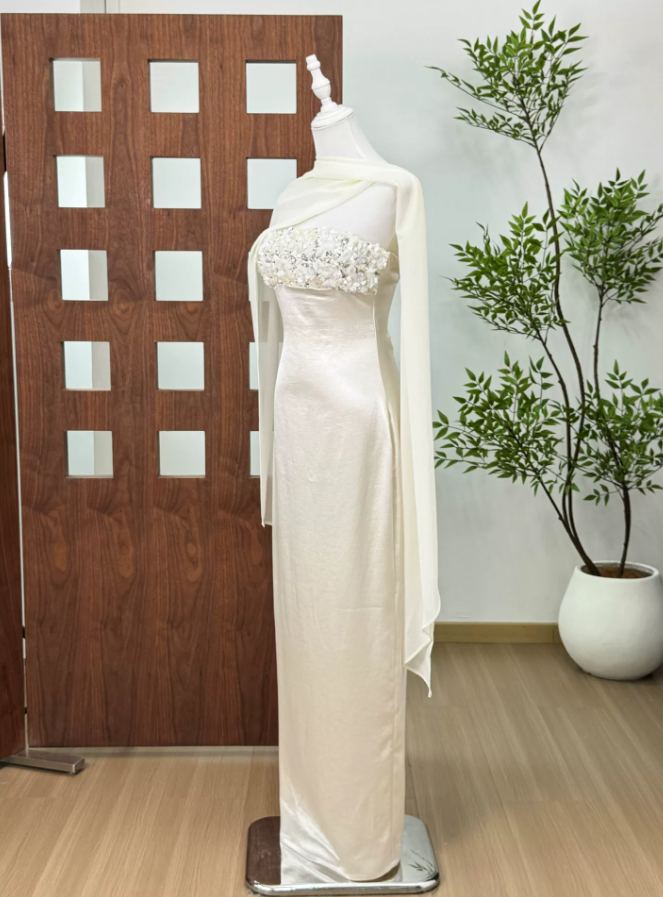 Charming Strapless Ivory Prom Dress Sequins Mermaid Evening Dress C9393