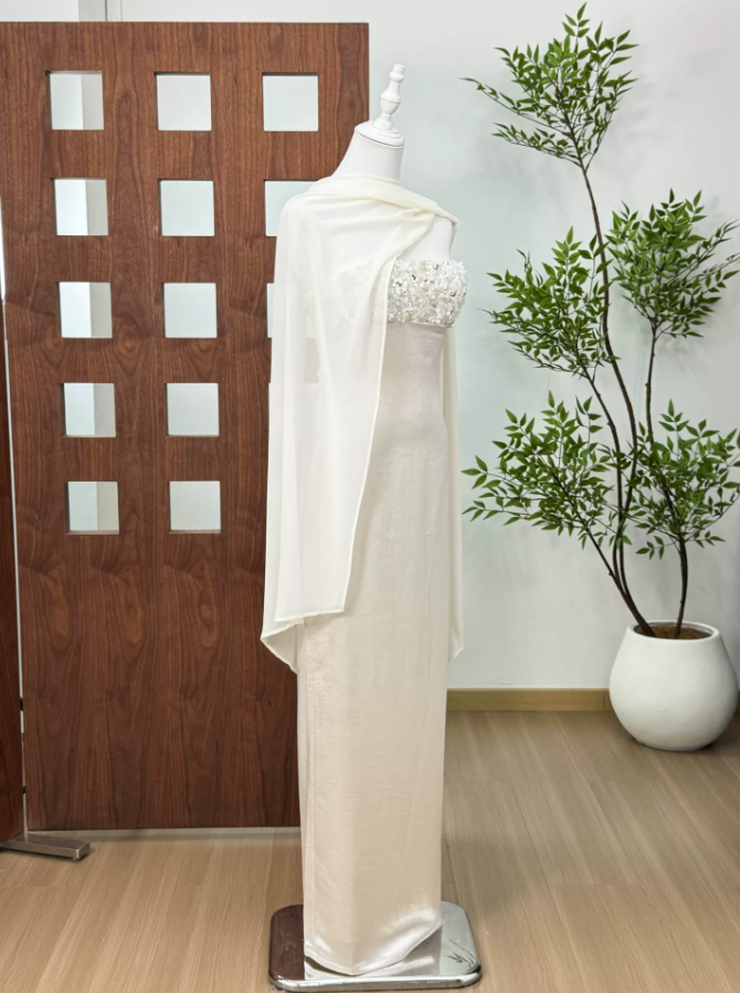 Charming Strapless Ivory Prom Dress Sequins Mermaid Evening Dress C9393